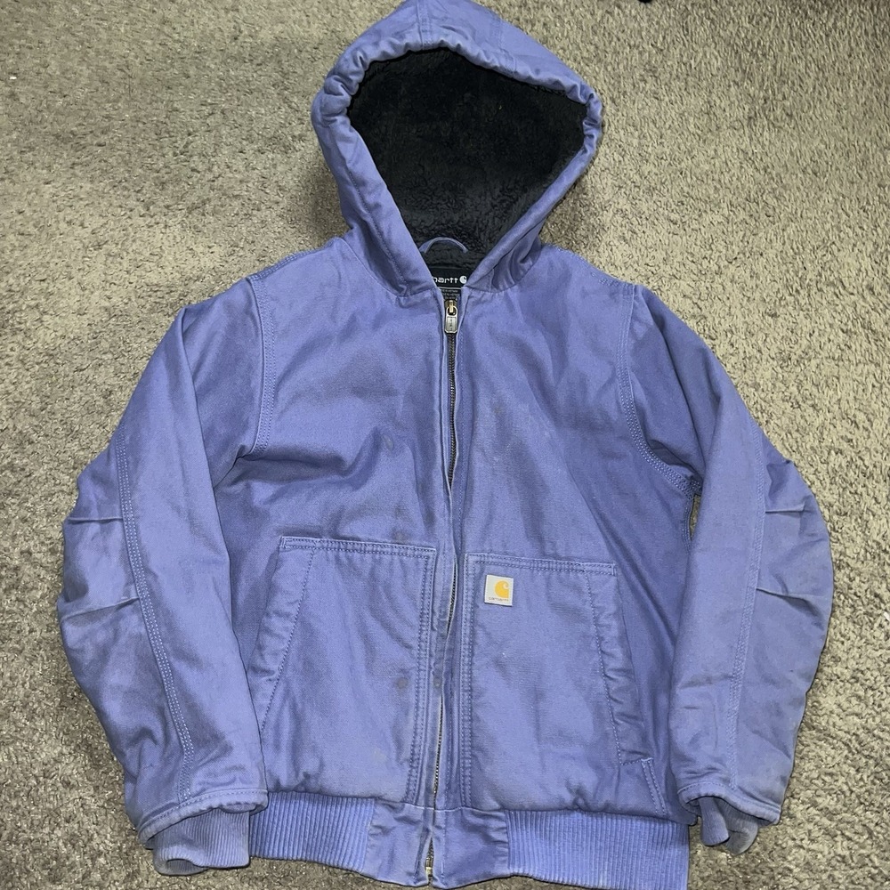 Girl's Carhartt Jacket Purple Size 7-8 Hooded Coat Sherpa Lined Small